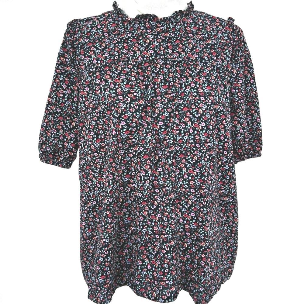 Madewell Floral Blouse Black Ditsy Print Puff Sleeve Cottagecore Top Size S